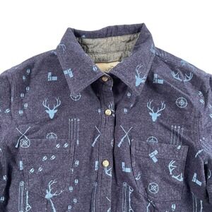Legendary Whitetails Shirt Womens Large Navy Deer Hunting Print Cotton Flannel